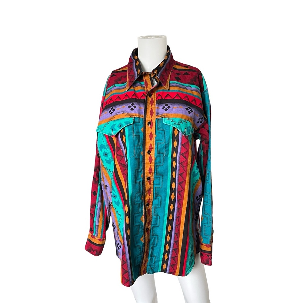 Vintage Longhorn Western Shirt Colorful Button Up Cotton Mens Size Large - Picture 13 of 13